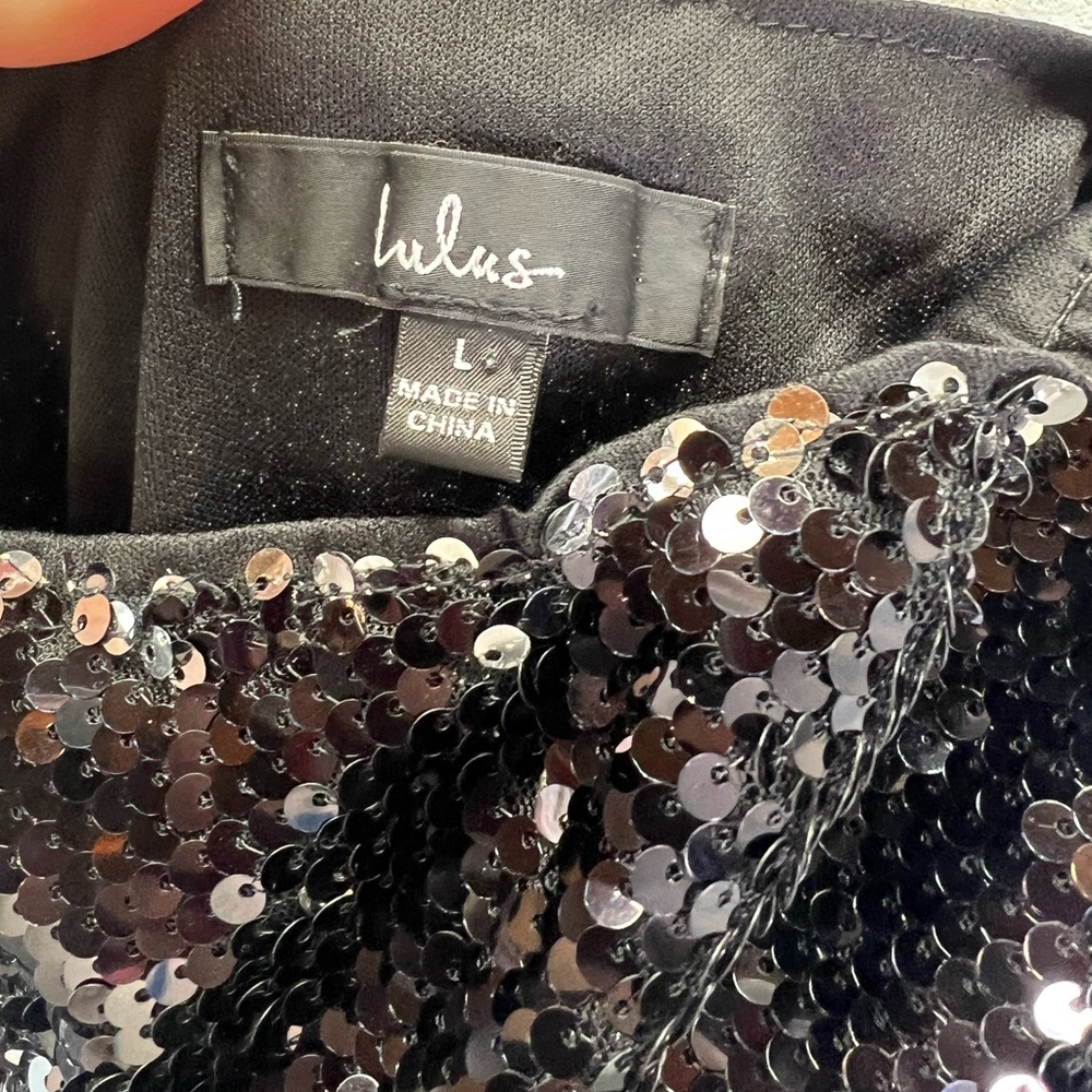 Lulus Sultry Soiree Black Sequin One-Shoulder Cutout Mini Dress Size Large - Picture 6 of 9